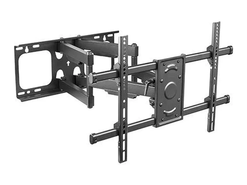 Large full-motion articulating TV wall mount with extended twin arms and a long VESA rail